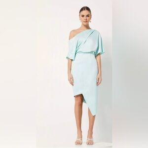 NWT Elliatt Carson Off The Shoulder Drape Cocktail Dress Sz XS Satin Hidden Zip
